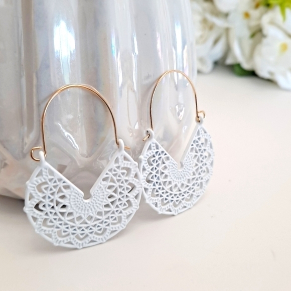 Gold hoop earrings White Boho dangle Statement cottagecore 💖 2/$30 - Picture 8 of 14
